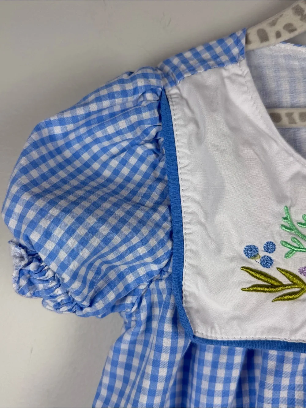 Honey Bean Blue White Gingham Seashell Embroidery Coastal Dress Beach Size 4